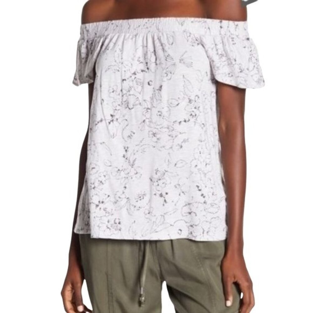 Michael Stars Cream Floral Off Shoulder Supima Cotton Jersey Knit Top Size S